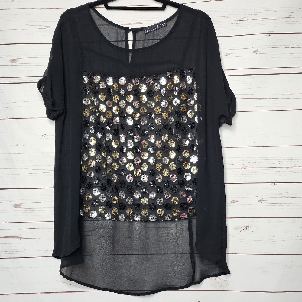 Potter's Pot Sheer Top with Sequin Accents